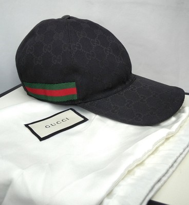 Authentic GUCCI Baseball Cap Shelly Line Size M Black Italy with Butterfly Box