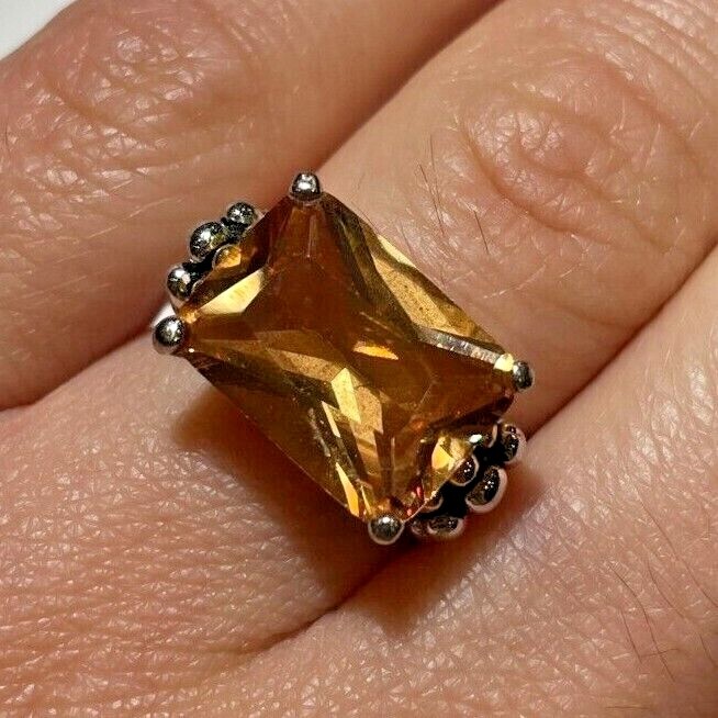 Exquisite Solitaire Silver t Rectangular Peach Ci… - image 1