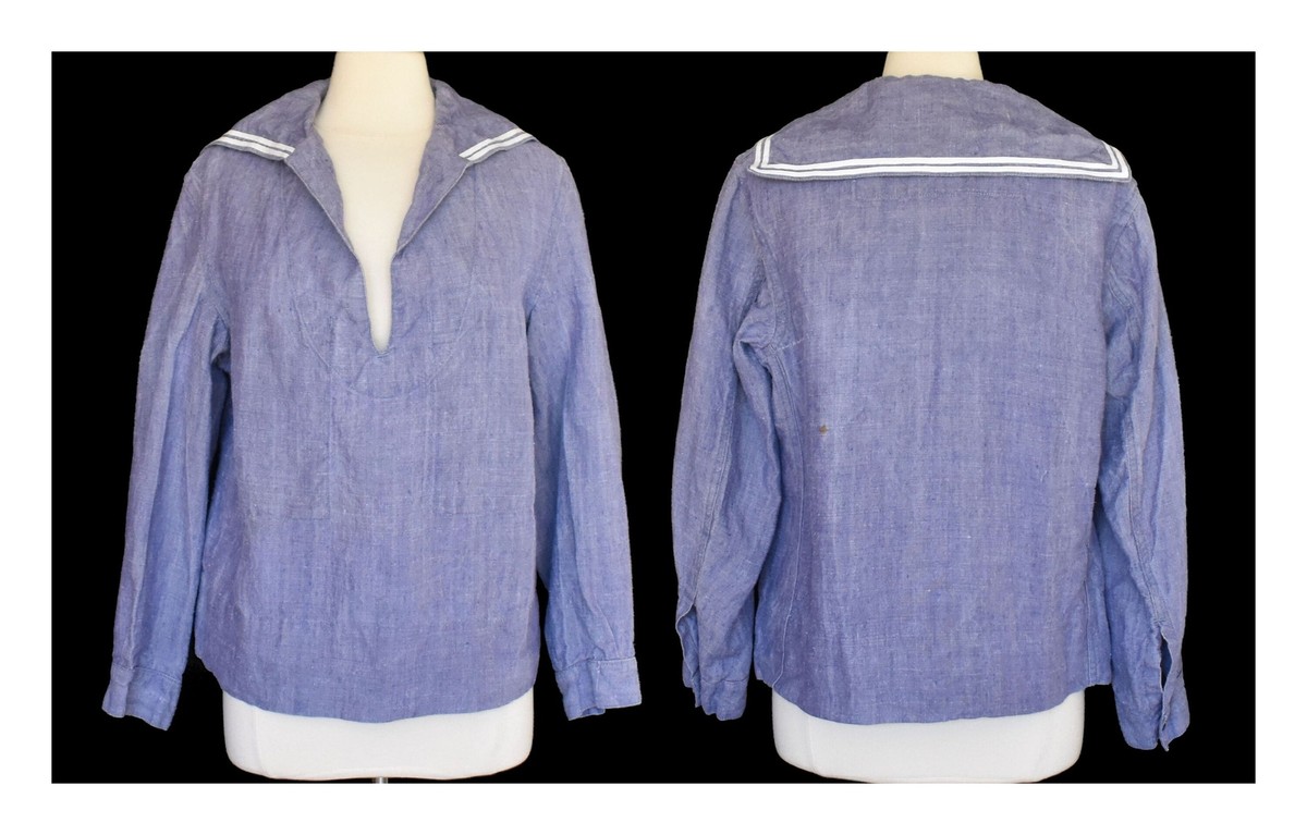 トップス 60s~ French Navy Basque Shirt / Size:100 Vintage 60s French Navy Sailor Shirt, 1960s Denim Popover