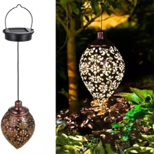 Solar Power LED Hanging Lantern Light Metal Garden Yard  Decor Lamp New