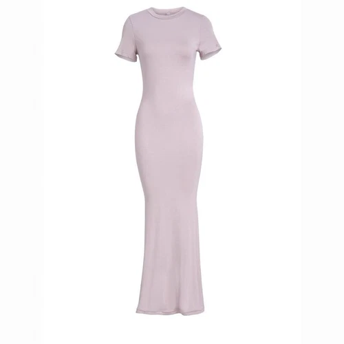 Damen Elegant Maxi T-Shirt Kleid Kurzarm Bodycon Einfarbig Freizeit Tailliert Kleid - Bild 3 von 28