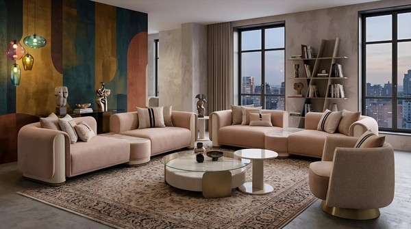 Designer Wohnzimmer Set Sofa Mit Funktionstisch Sessel Couchtisch-image