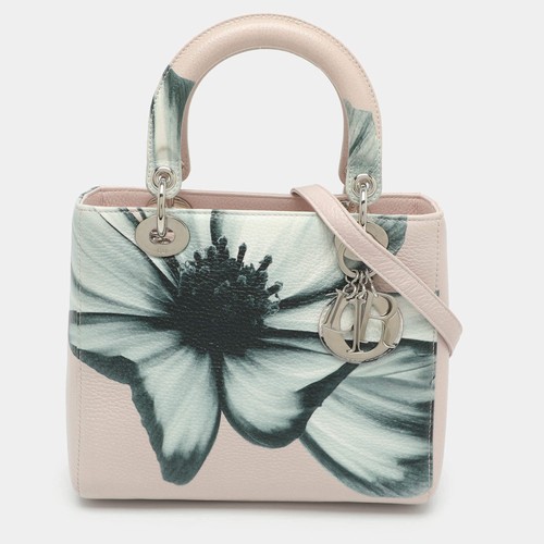 Dior Lady Dior Medium Beige Floral Print Leather Tote