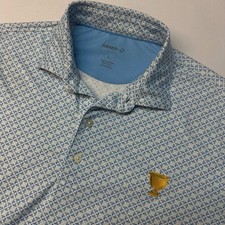 Johnnie-O Golf Polo Shirt Mens Large Blue White Abstract Pattern Trophy Logo