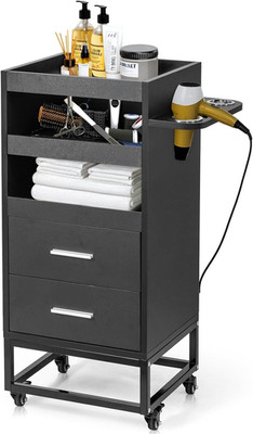 Beauty Salon Trolley Cart, Rolling Hair Cart with Lockable Wheels, 2 Drawers, 3
