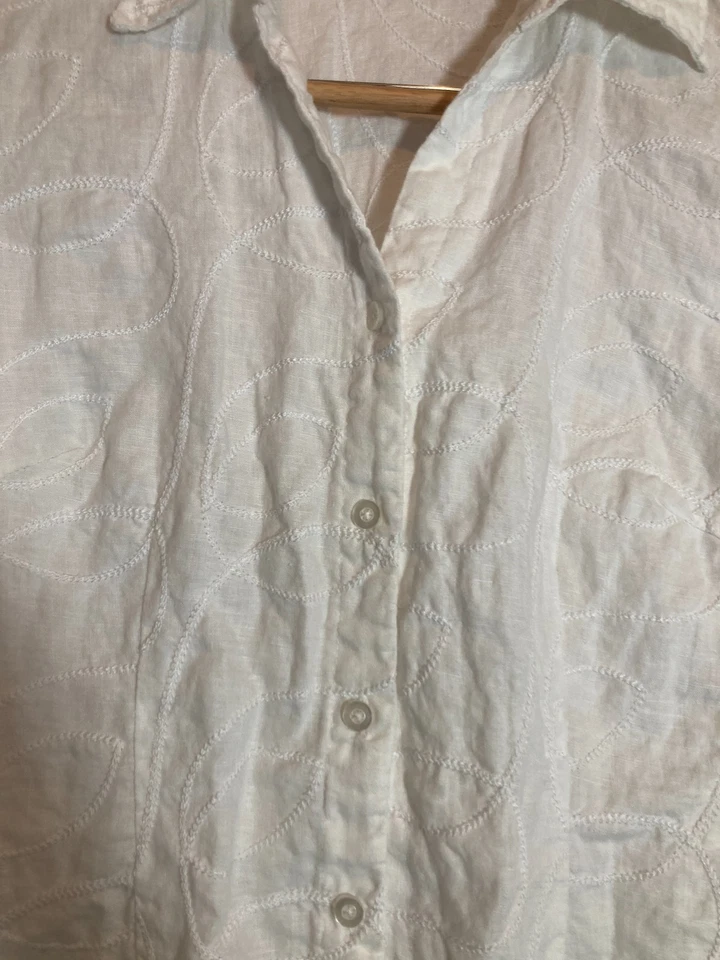 Top cuadrado de lino Tweeds para mujer XL blanco puro bordado con botones Lagom Foto 2 de 4