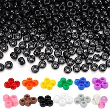Dowsabel Black Pony Beads Bulk 1000 Pcs 6x9mm, Large Hole Kandi BLACK