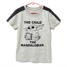 Boys Star Wars Mandalorian short sleeve Gray Baby Yoda Medium 5 EUC