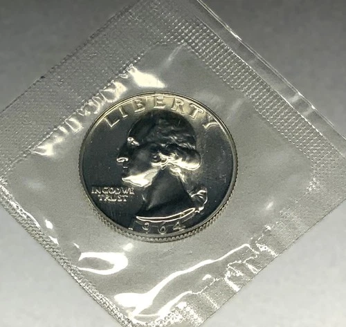 1964 Washington Proof Quarter U.S. Coin 25c Proof 25 Cents in mint cello - 2253