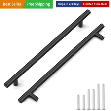 5 Pack Hole Centers 10inch Matte Black Kitchen Cabinet Pulls, Stainless Steel...