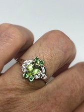 Vintage Handmade Genuine Green Peridot Filigree Setting 925 Sterling Silver Goth