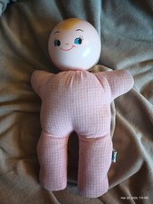 VTG Baby Doll Plastic Head Rattle Pink in Color Soft Cloth Body 9"