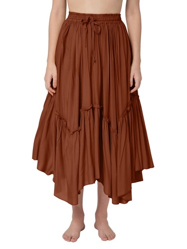 Women's Renaissance Pirate Peasant Medieval LARP High-Low Maxi Skirt with Pocket - Picture 29 of 33
