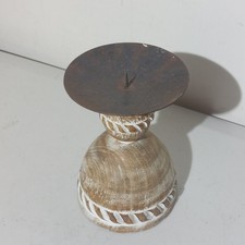 Wooden Carved Candle Holder 4" 
