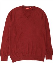 IZOD Mens V-Neck Jumper Sweater Large Burgundy Cotton DB38