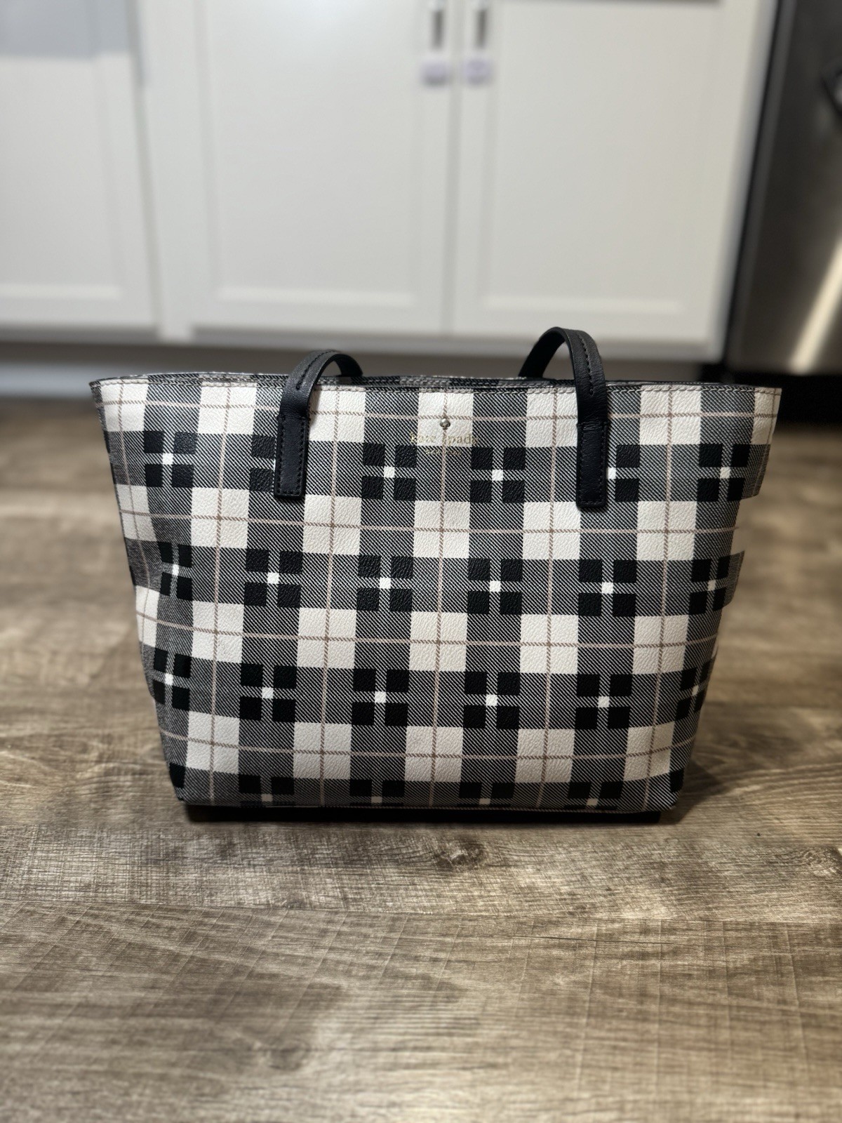 KATE SPADE Hawthorne Lane Plaid Ryan Tote Light Shale Coated Canvas
