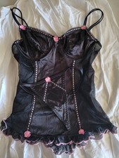 Vintage Y2K Charlotte Russe Satin Silky Mesh Bustier Corset Thong Lingerie...