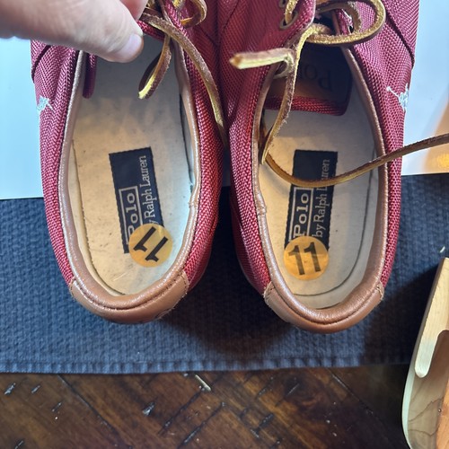 Polo Ralph Lauren Shoes Mens 11 D Wide Vaughn Red Canvas Sneakers Leather Laces - Picture 7 of 7