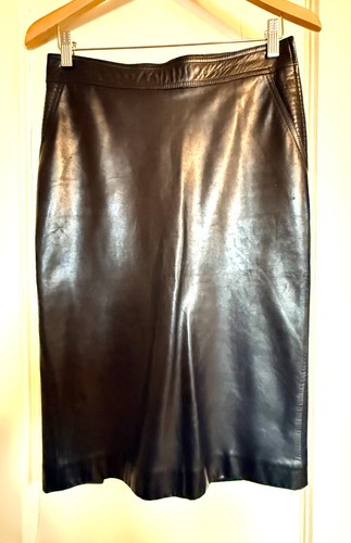 Yves Saint Laurent Rive Gauche, Gonna a matita VINTAGE Yves Saint Laurent Rive Gauche lunghezza ginocchio pelle nera