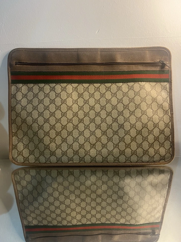 Autêntica Bolsa para Laptop Gucci Monograma Líder Marrom e Verde Excelente Estado - Imagem 2 de 4