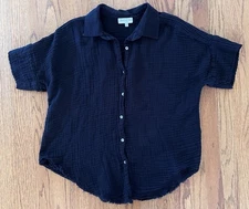 $148 Michael Stars Bailey Black Cotton Gauze Button Down Shirt Top Shirt Medium