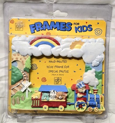 AFP Frames for Kids Picture Frame Hand Painted Train Teddy Bear Nursery