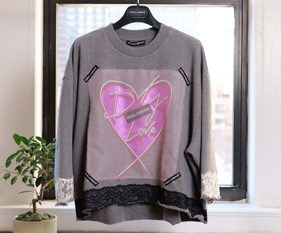 Dolce & Gabbana Limited Edition Handmade Gray Lace Cropped Sweatshirt (M, IT42)
