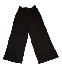 BLACK PLEATED ELASTIC ON BACK OF WAISTBAND WIDE LEG PANTS, SIZE M