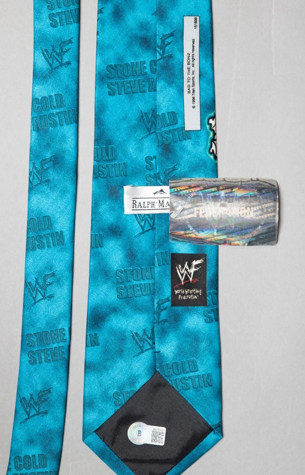 Corbata Stone Cold Steve Austin Firmada Oficial '98 WWF Ralph Marlin Certificado de Autenticidad Bajo WWE Foto 4 de 4
