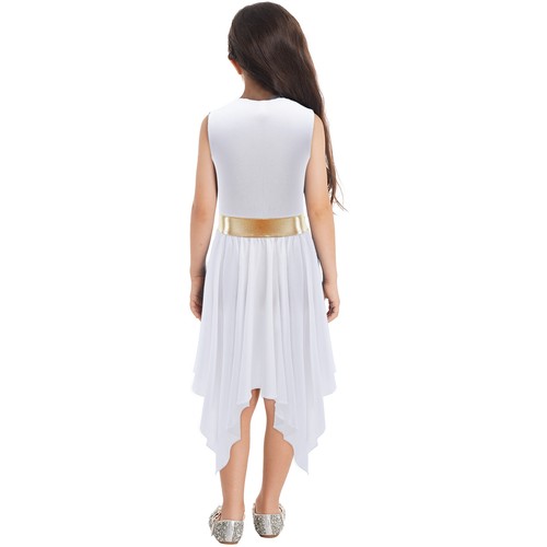 Girls Liturgical Praise Dance Dress Metallic Gold Sleeveless Skirt Lyrical Tunic - Picture 77 of 128