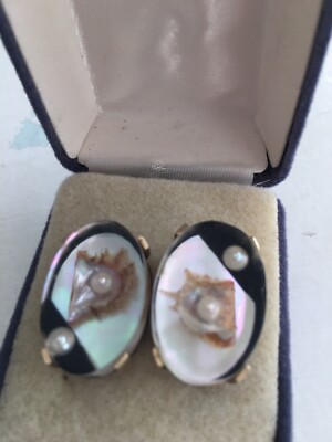 Vintage Swank Lucite Shell And Pearls Cufflinks