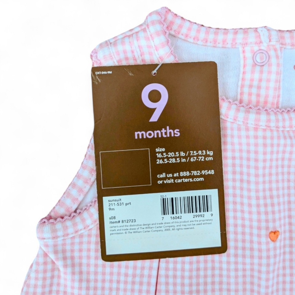 Baby Girl Clothes NEW Vintage Carter's 69 Months Pink Checks Hearts