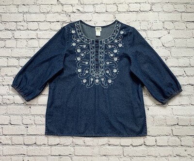 Gunit Fashions New York Embroidered Floral Paisley Denim Shirt 100% Cotton