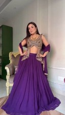 Bollywood Look Georgette Top Lehenga And Purple Dupatta For Women Wedding