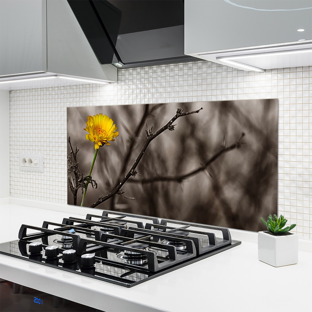 Crédence de cuisine en verre 120x60 cm pour protéger un mur des taches motif Fleur