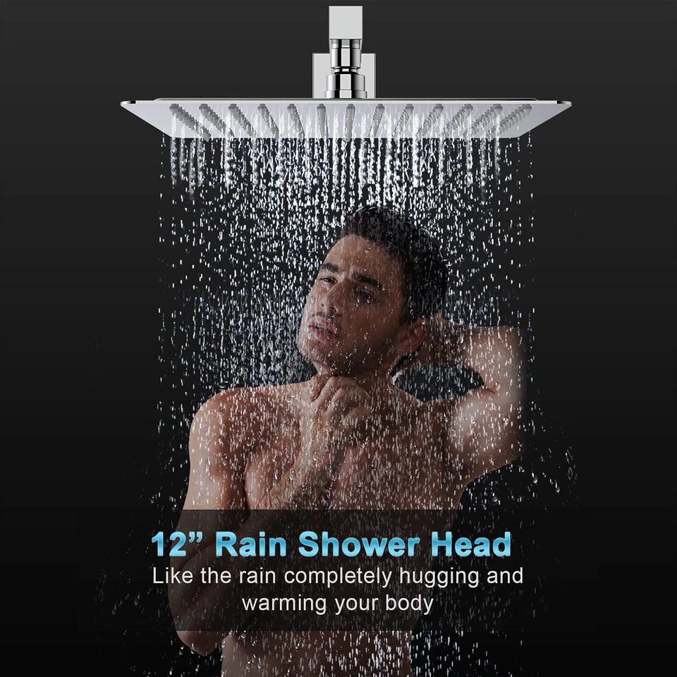 Shower Faucet Set System 12" Rain Head Combo Kit Mixer Valve Wall Mount Chrome - Image 4 of 4