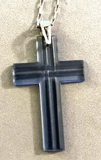 Authentic LALIQUE France Large Blue Crystal Cross Pendant Sterling Necklace NIB