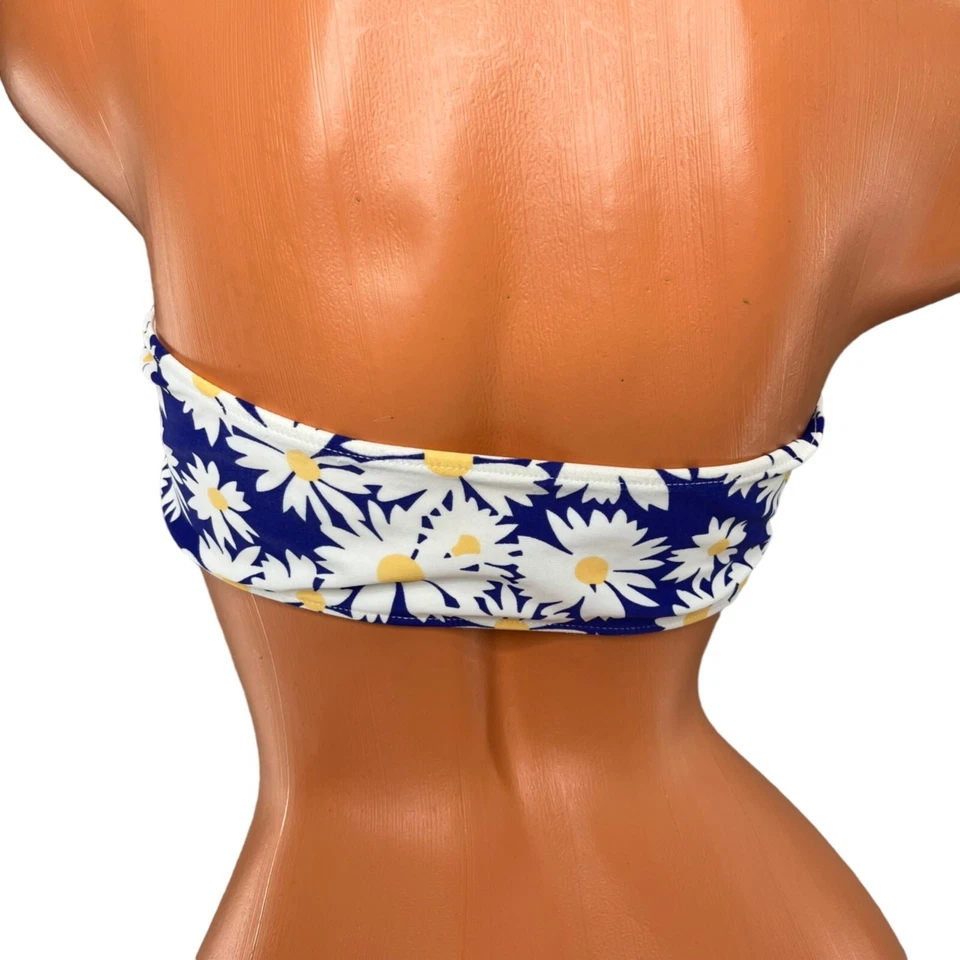 Top de baño Rachel Pally para mujer azul blanco floral corbata frontal sin tirantes talla S Foto 2 de 4