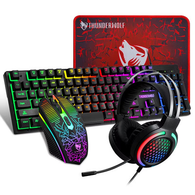 T-WOLF Thunder Wolf TF400 Game Set Luminous Keyboard, Mouse, Earphones Four in O