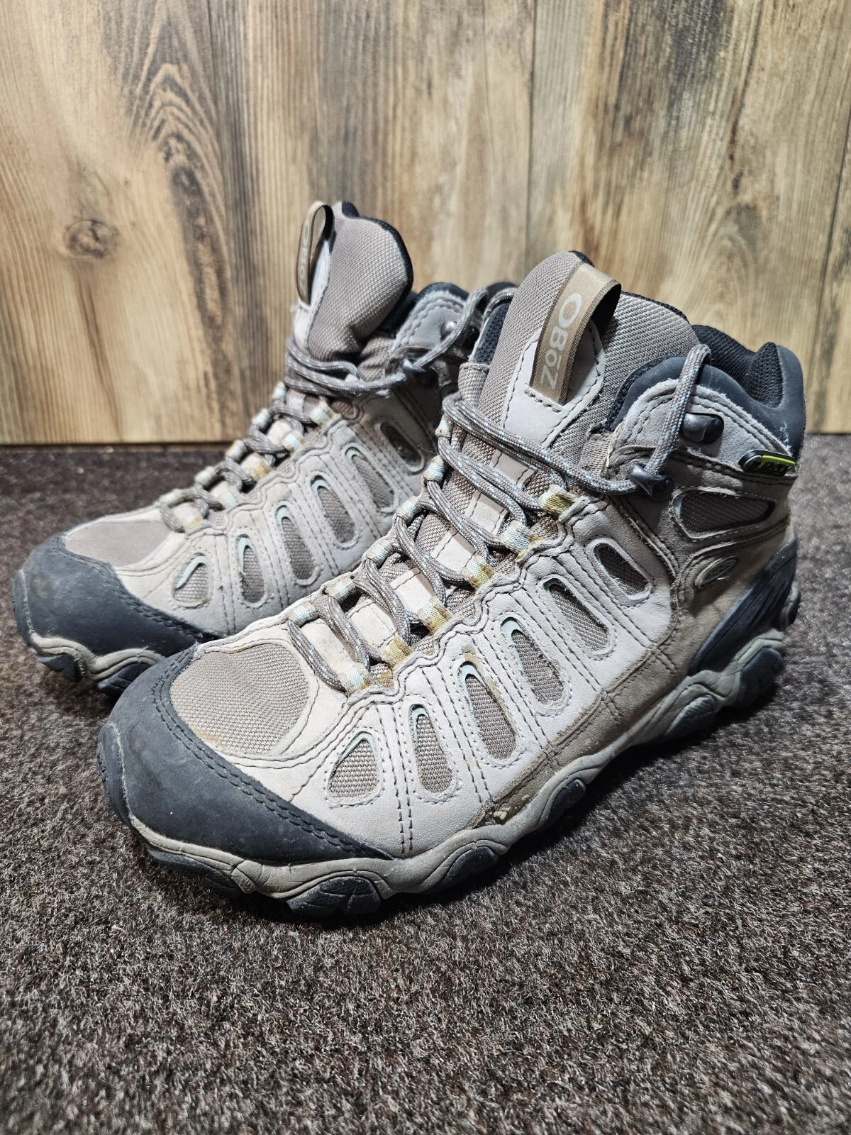 Oboz Sawtooth Mid Bdry Hiking Shoes Brown Tan Leather Womens Size 8.5