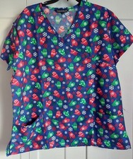 Cassandra O Blue Christmas/Holiday Mittens Snowflake Scrub Top Women's NWT