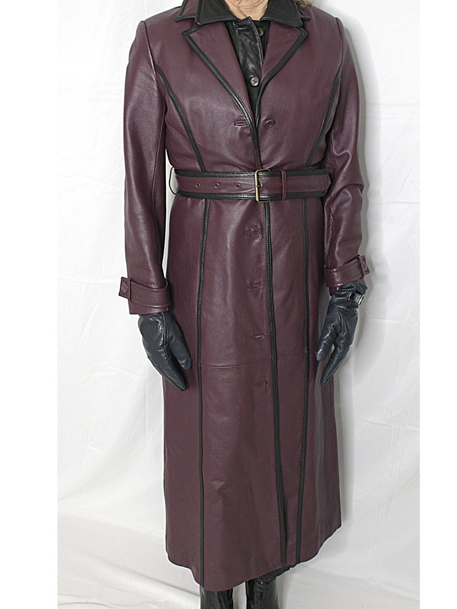 Newport News Womens Long 100% Leather Coat Plum XS Petite Vintage Steampunk Rare Newport News Womens Long 100% Leather Coat Plum XS Petite Vintage Steampunk Rare