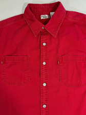 Men's Vintage 90s Levi's Jeans Denim Work Shirt Red Button-Up Americana Sz XL