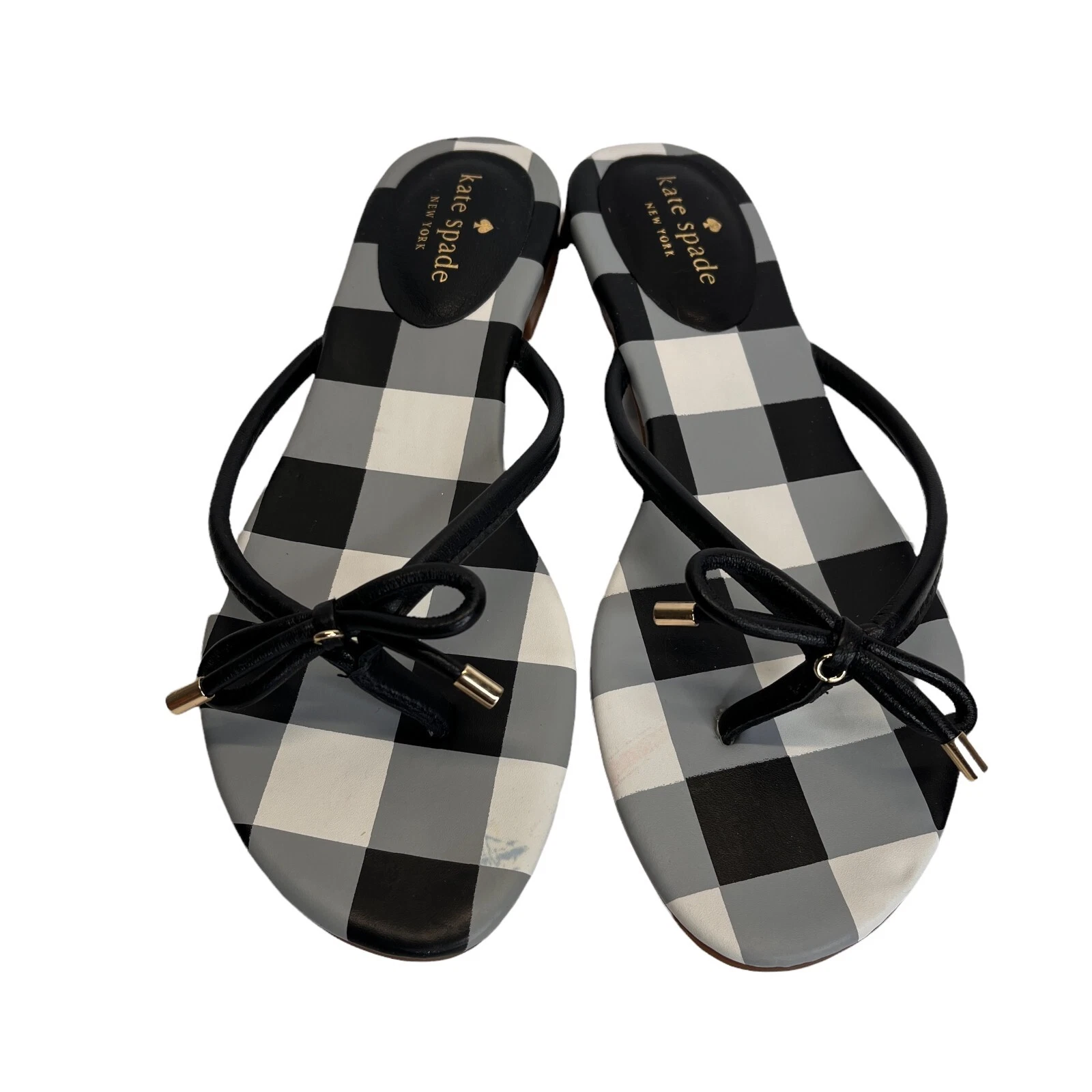 Kate Spade sandalo donna nero check nappa pelle fiocco mistico cinturino a T taglia 7 5