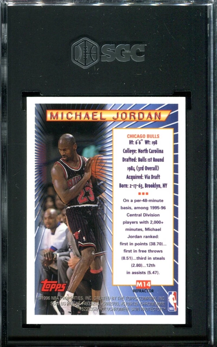 1996-97 TOPPS M14 MICHAEL JORDAN MYSTERY FINEST BORDERED REFRACTOR SGC 8.5 (3154