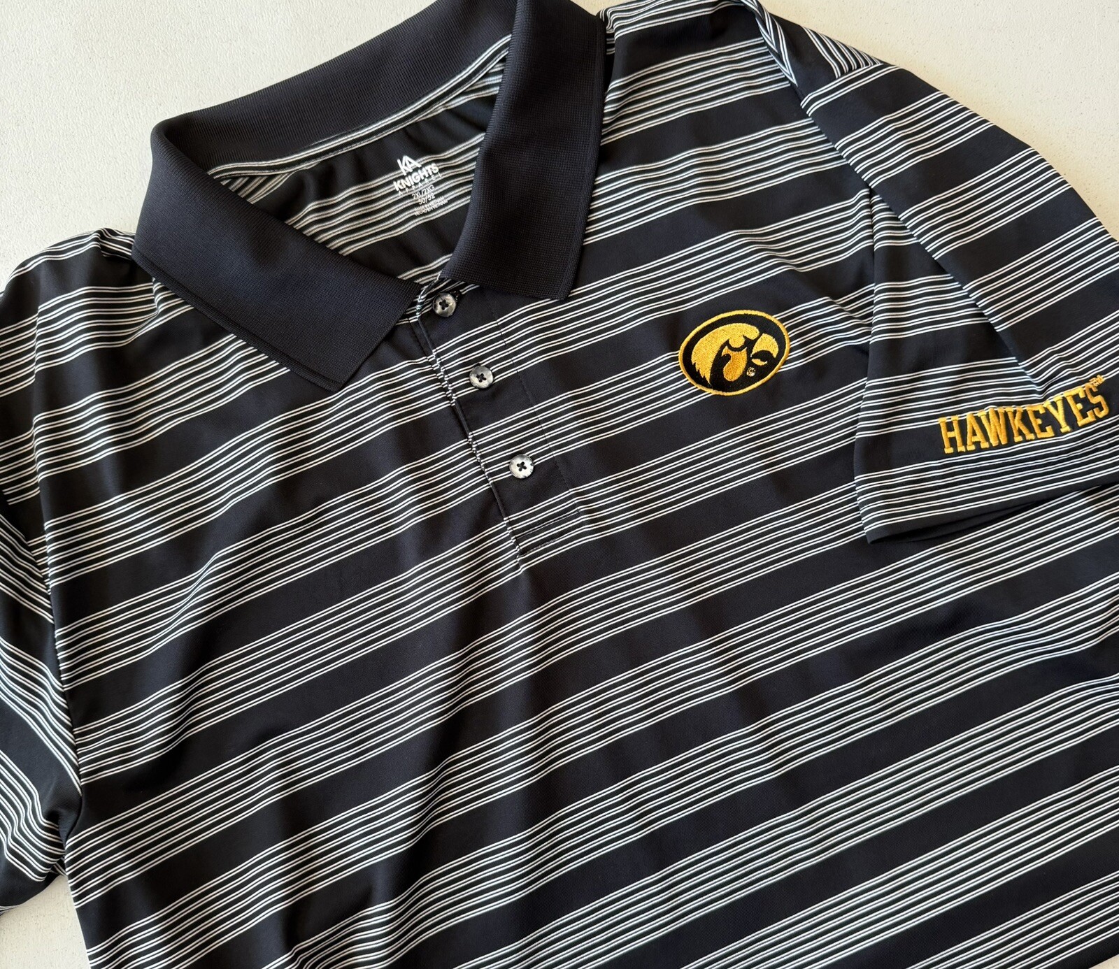 Iowa Hawkeyes Black Stripe Polo Shirt 2XL Short Sleeve by Knights Apparel