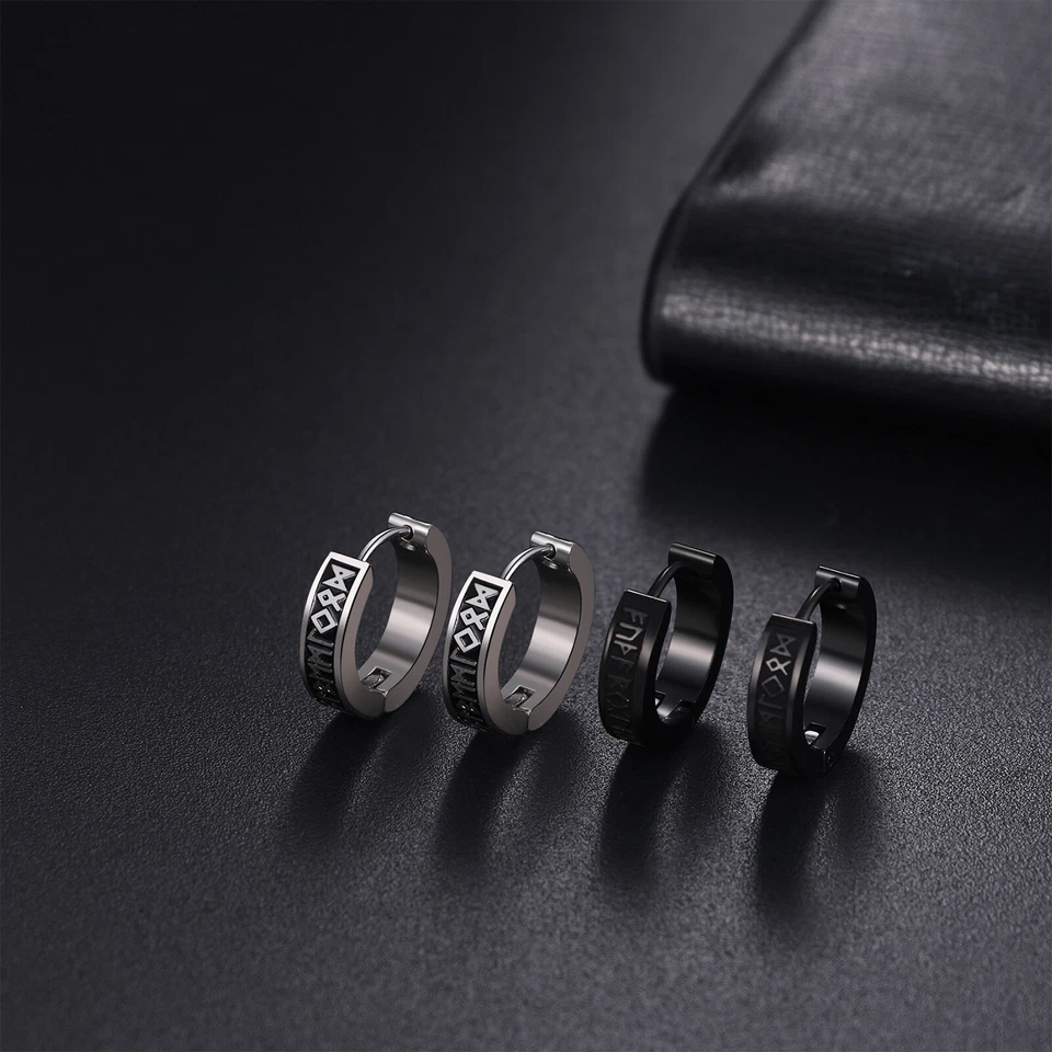 2/3 pares de aretes tipo argolla martillo celta runas vikingas nórdicas para hombres niños mujeres 18G Foto 3 de 4