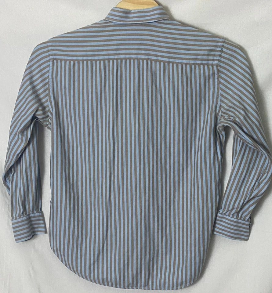 Robert Graham Mens Shirt L Blue Brown Stripes Flip Cuffs & Collar Long Sleeve - Image 4 of 4