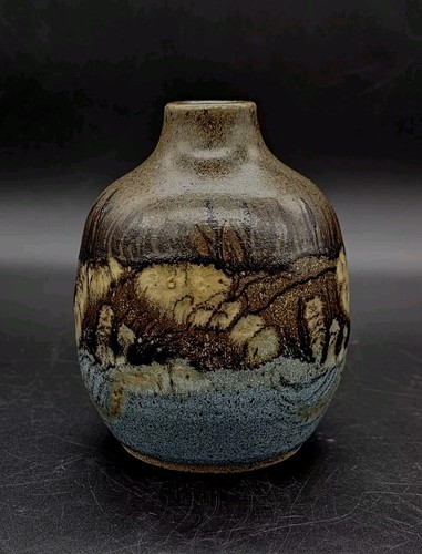 James McAnallen Signed Studio Art Pottery Salt Glaze Bud Vase Lakeside Cattails - Picture 13 of 21