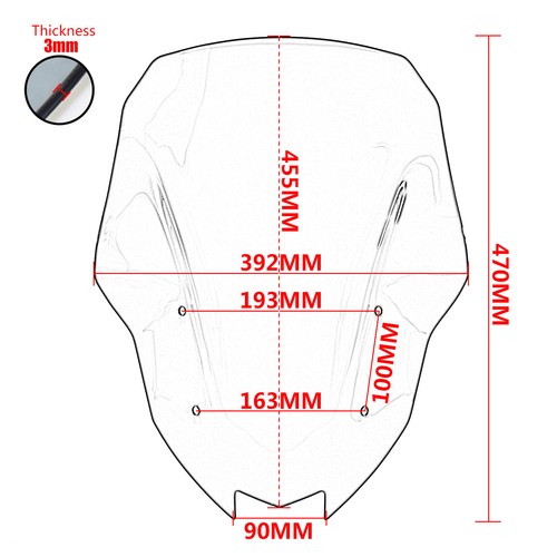H:+80mm Clear Windscreen Windshield Shield For KAWASAKI Versys 650 KLE 2022-2024 - Picture 3 of 9